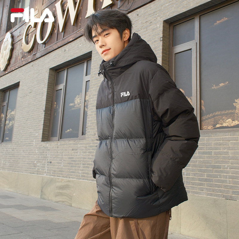 FILA RGB羽绒|斐乐男士羽绒服2025冬季新款运动保暖外套短款连帽