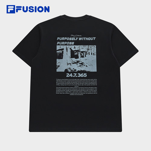 FILA FUSION斐乐潮牌男子针织短袖衫夏季新款时尚休闲纯棉T恤 - 图1