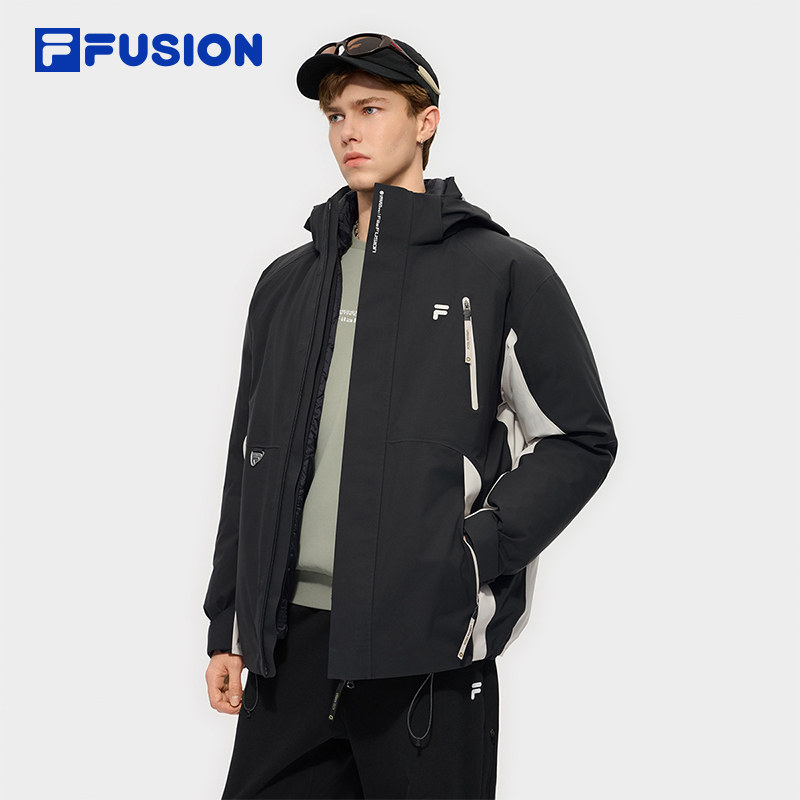 FILA FUSION斐乐潮牌羽绒服两件套男2025冬新款休闲拼色保暖外套