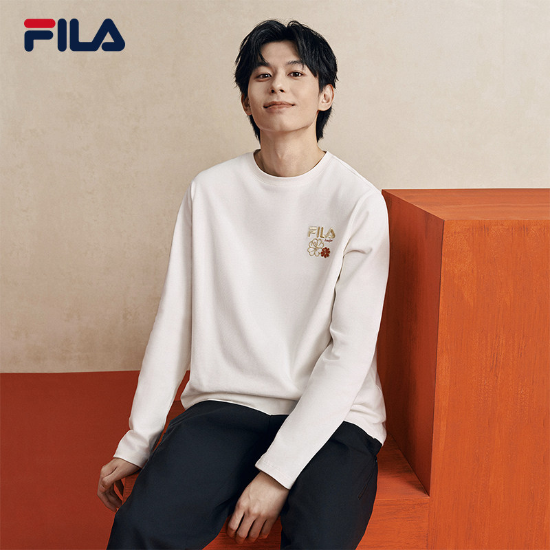 马上起飞FILA斐乐男女长袖T恤2026春新款情侣海棠花红色新年长T恤,淘宝优惠券,粉丝福利购,淘宝优惠卷