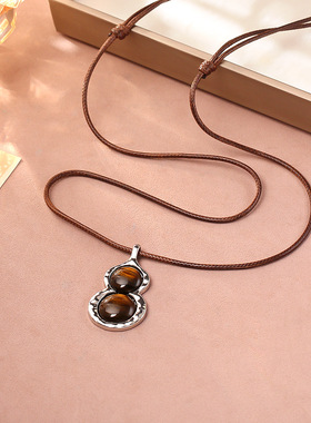 美拉德复古秋冬银色虎眼石葫芦项链轻奢高级感时尚简约大气毛衣链