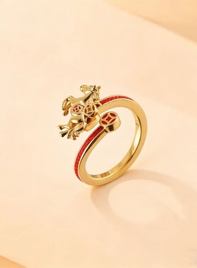 新款可旋转马到成功开口红绳戒指马年本命年精致百搭高级感指环