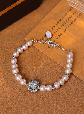 艾妮贝妮爆款曼塔玫瑰紫强光珍珠手链轻奢气质时尚百搭法式串珠链