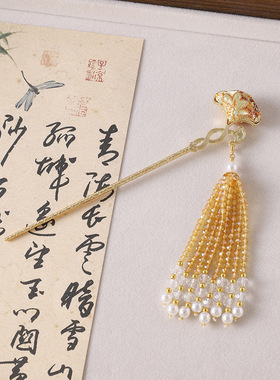 新年发簪宋锦发簪新中式古风发饰流苏饰品银杏叶过年摆摊成品