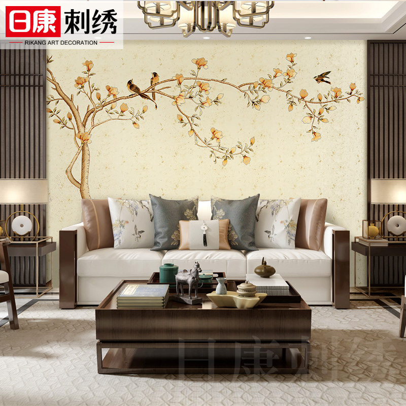 日康刺绣无缝田园兰芝背景墙壁布 日康家居用品墙布/壁布/布面墙纸