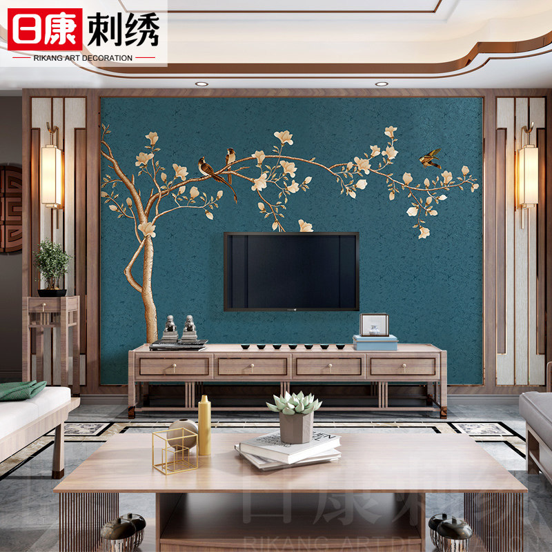 日康刺绣无缝田园兰芝背景墙壁布 日康家居用品墙布/壁布/布面墙纸