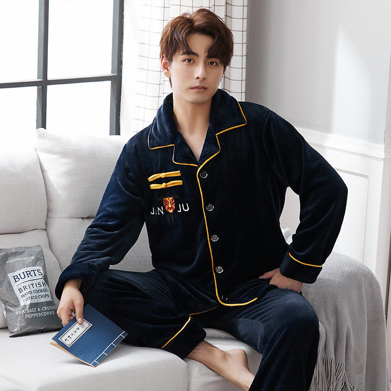 情侣秋冬款加厚加绒开衫珊瑚绒睡衣 优黛悦睡衣/家居服套装