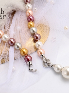 天然贝壳微镶锆石钻葫芦珍珠项链