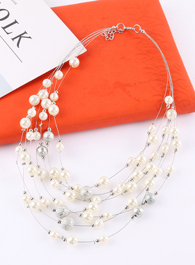 项链女短款韩版时尚多层珍珠锁骨链明星气质森系颈链毛衣装饰挂链