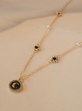 心月如诗古董风几何黑轻奢月形高级感气质港风项链ins小众设计