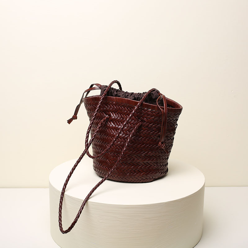 小众法式复古手工头层牛皮真皮编织包包水桶小包单肩包菜篮子包包,淘宝优惠券,粉丝福利购,淘宝优惠卷