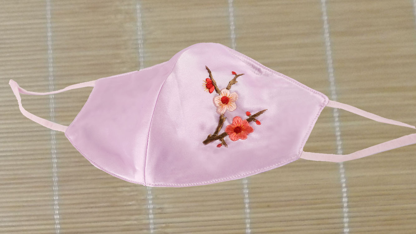 苏绣真丝手工绣花面罩双层桑蚕丝透气防紫外线可水洗薄款防晒口罩 - 图0