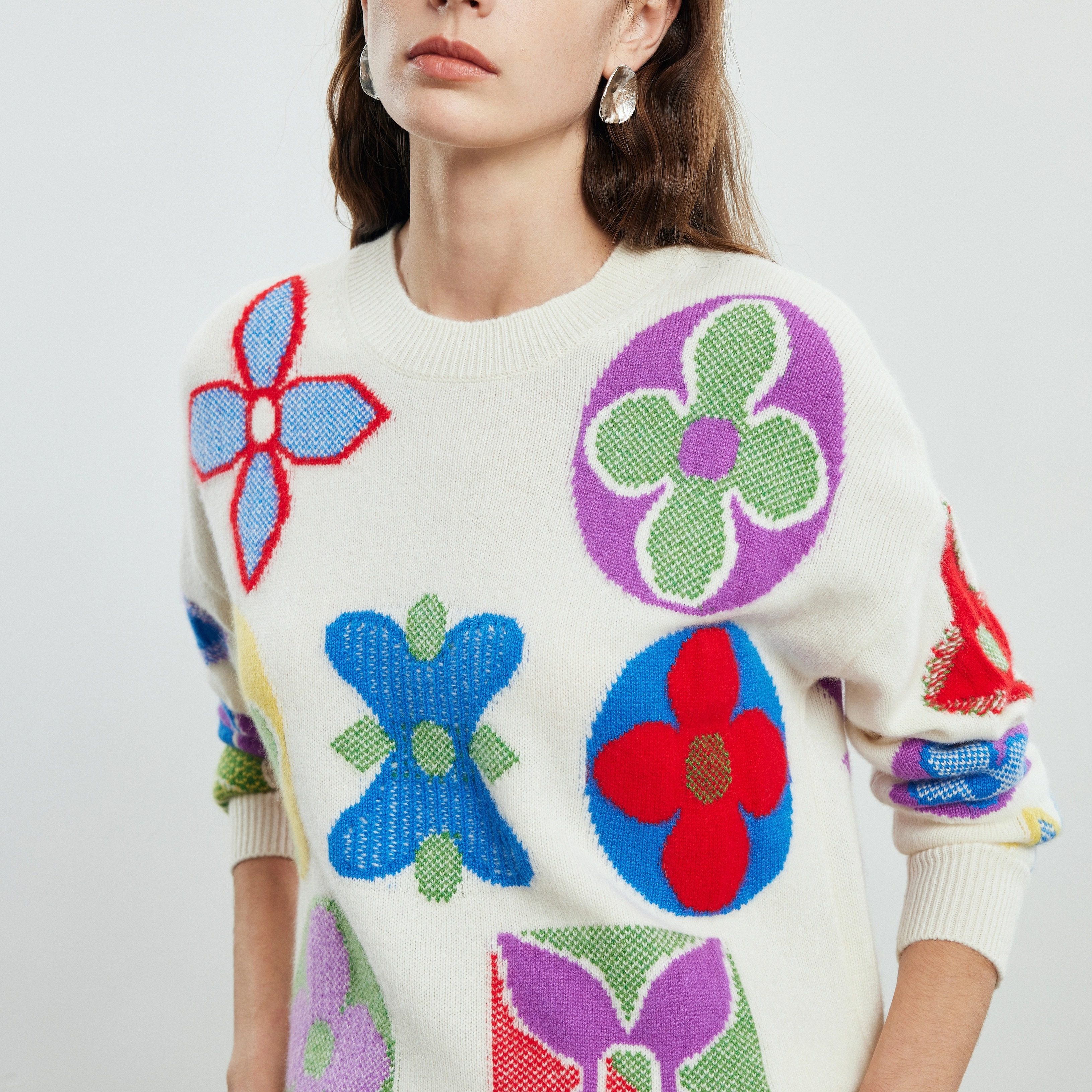 帕罗100%纯羊绒秋冬软糯圆领长袖提花宽松打底衫针织百搭毛衣女,淘宝优惠券,粉丝福利购,淘宝优惠卷