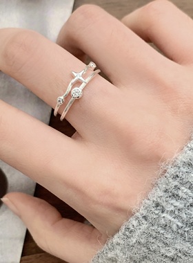 花朵戒指女小众设计新款星星戒指轻奢高级感双层百搭叠戴开口指环