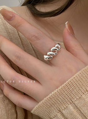 韩版s925麻花戒指女复古时尚气质