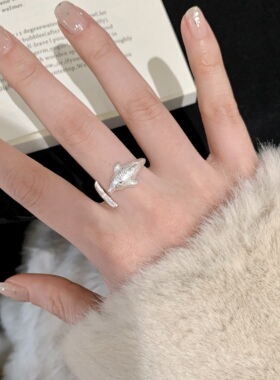 轻奢银色羽毛鱼尾开口女戒