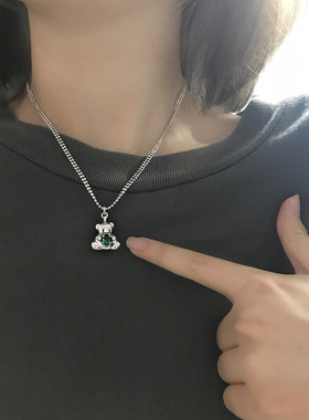 饰尚e族韩版甜美小熊项链女复古时尚气质微镶锆石抱抱熊锁