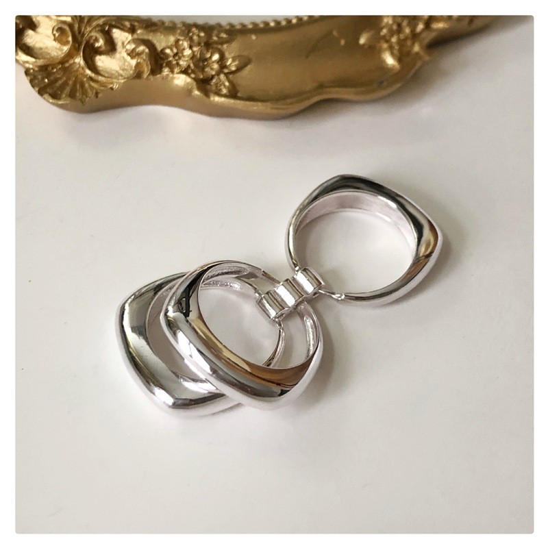 S925 three-layer retro fashion hip-hop stacking ring for women