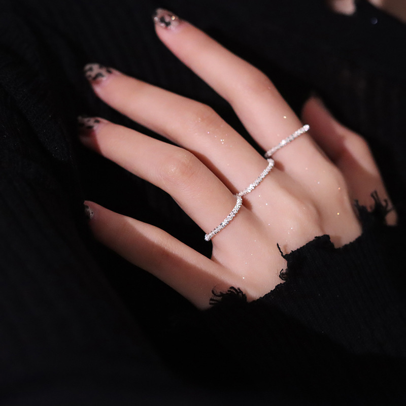 韩版S925银气质波光粼粼戒指女复古简约璀璨满天星指环优雅食指戒