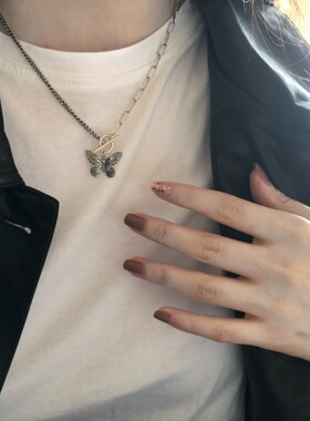 饰尚e族甜美蝴蝶项链女复古时尚化茧成蝶OT扣锁骨链气质文