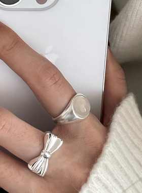 饰尚e族甜酷精致蝴蝶结戒指女微镶白色锆石优雅温柔开口指环百搭