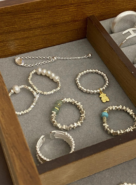 百搭时尚个性戒指女小众设计2025新款爆款叠戴开口戒指指环可调节