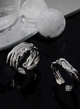 欧美几何褶皱戒指女复古ins