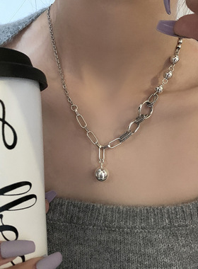 饰尚e族简约s925镀银圆球项链女复古圆环气质锁骨链网红轻奢欧美