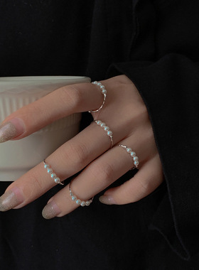 韩小众珍珠戒指ins时尚女