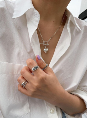 韩版立体爱心OT扣项链女复古时尚气质嘻哈桃心锁骨链文艺潮