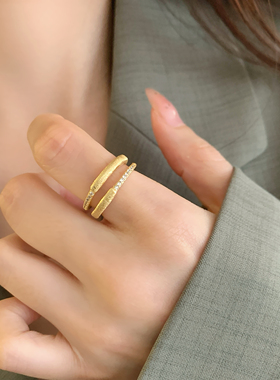 简约双层戒指女轻奢高级感2026新款拉丝素圈戒指女开口指环可调节