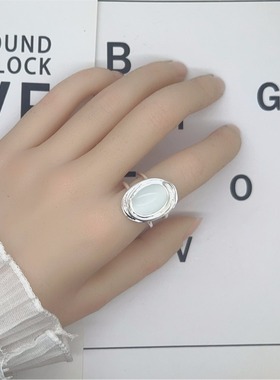 饰尚e族椭圆白色锆石戒指女宫廷风法式轻奢开口指环ins小众