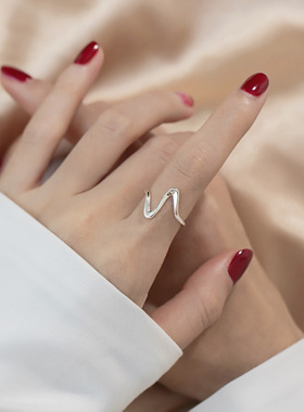 韩版线条戒指女复古时尚心跳波浪开口指环ins文艺食指戒潮