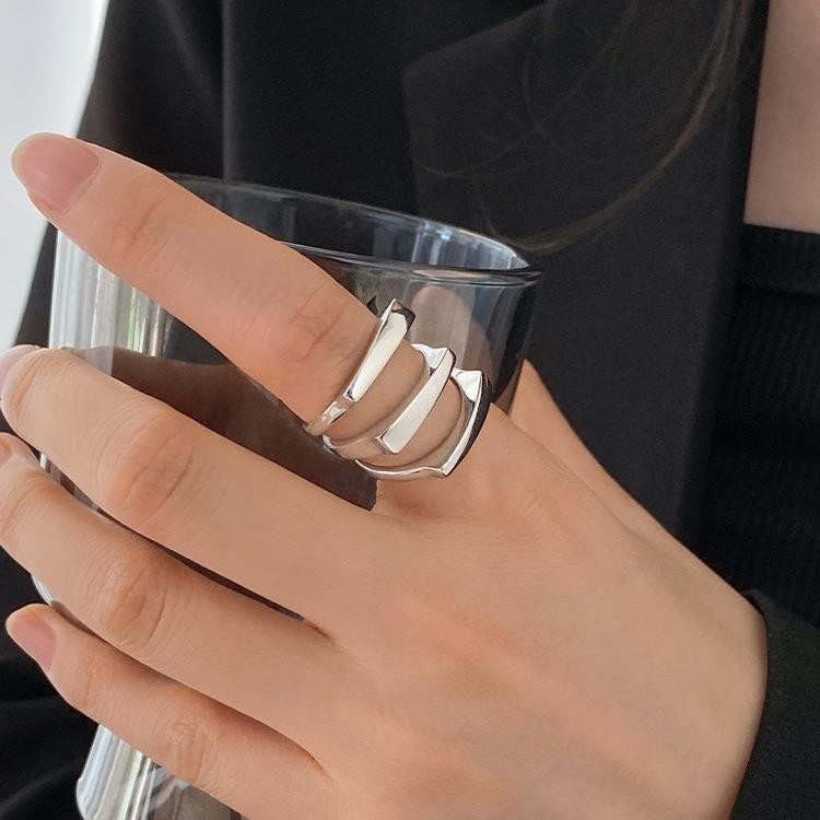 S925 three-layer retro fashion hip-hop stacking ring for women