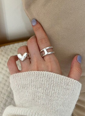 饰尚e族简约立体爱心戒指女时尚百搭个性开口可调节指环ins风小众
