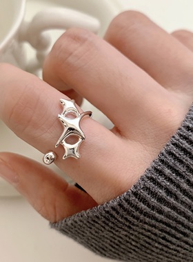 简约开口戒指女小众设计2026新款叠戴组合戒指可调节食指指环轻奢