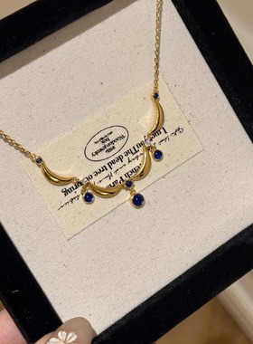 饰尚e族复古花边蓝色水滴项链女精致优雅轻奢S925镀银锁骨链波纹