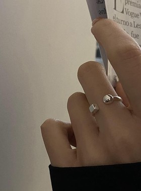 饰尚e族韩版几何方圆戒指女复古时尚方块圆球开口指环嘻哈