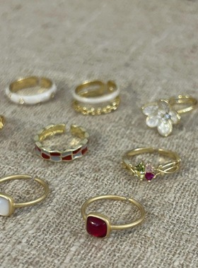 饰尚e族彩色滴釉戒指女时尚轻奢叠戴百搭花朵开口指环网红风食指