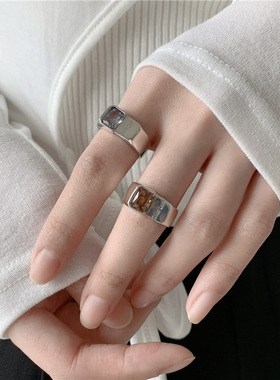 饰尚e族字母方形锆石戒指女轻奢高级感个性气质几何开口指环女