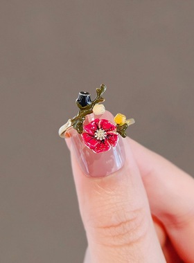 饰尚e族甜美花朵戒指女法式浪漫宫廷风开口指环树枝花瓣个