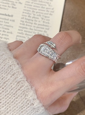 原创设计 个性羽毛锆石戒指女轻奢高级感配饰礼物开口指环可调节