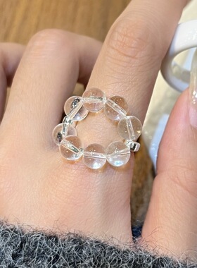 甜美清透小圆珠戒指女ins风小众设计感开口指环百搭叠戴食指戒潮
