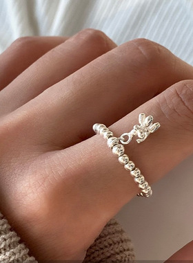 韩版圆珠弹力戒指女时尚气质气球小狗吊坠指环ins食指戒潮