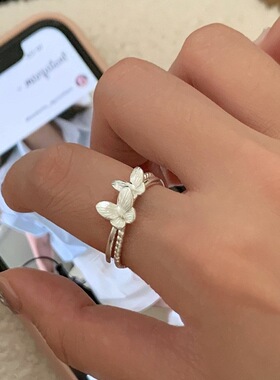 饰尚e族立体蝴蝶个性戒指女简约时尚甜美气质S925镀银开口指环百