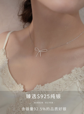 925纯银蝴蝶结吊坠女冷淡风项链