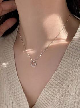 925纯银方块项链女轻奢小众2025新爆款颈链高级感锁骨链