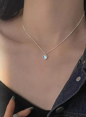 其他925银女极光蓝爱心项链