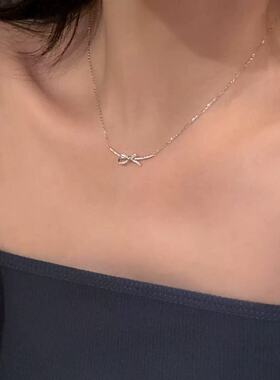 925银满钻打结蝴蝶结项链女时尚轻奢小众设计ins风气质甜美锁骨链