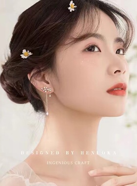 925纯银镶钻花朵耳环2026年新款潮耳钉清新长款夏女耳饰